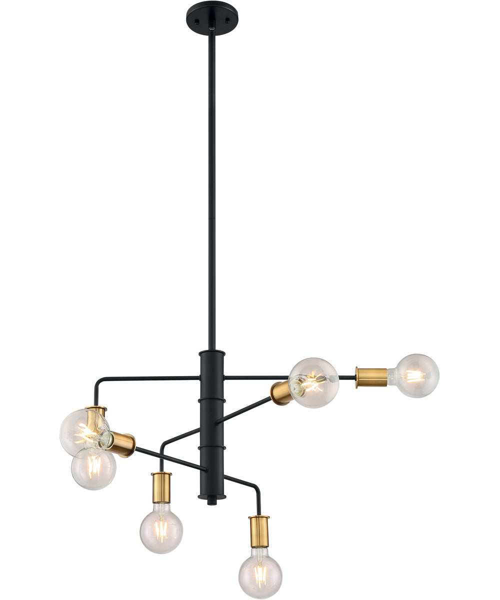 25"W Ryder 6-Light Chandelier Black / Brushed Brass