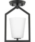 Vertex 1-Light Etched White Contemporary Semi-Flush Mount Matte Black