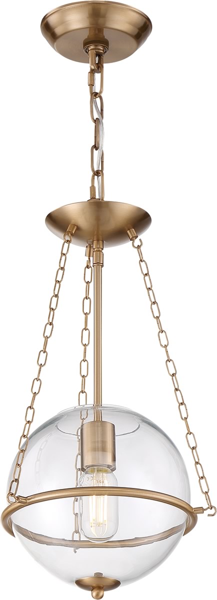 11"W Odyssey 1-Light Pendant Vintage Brass / Clear