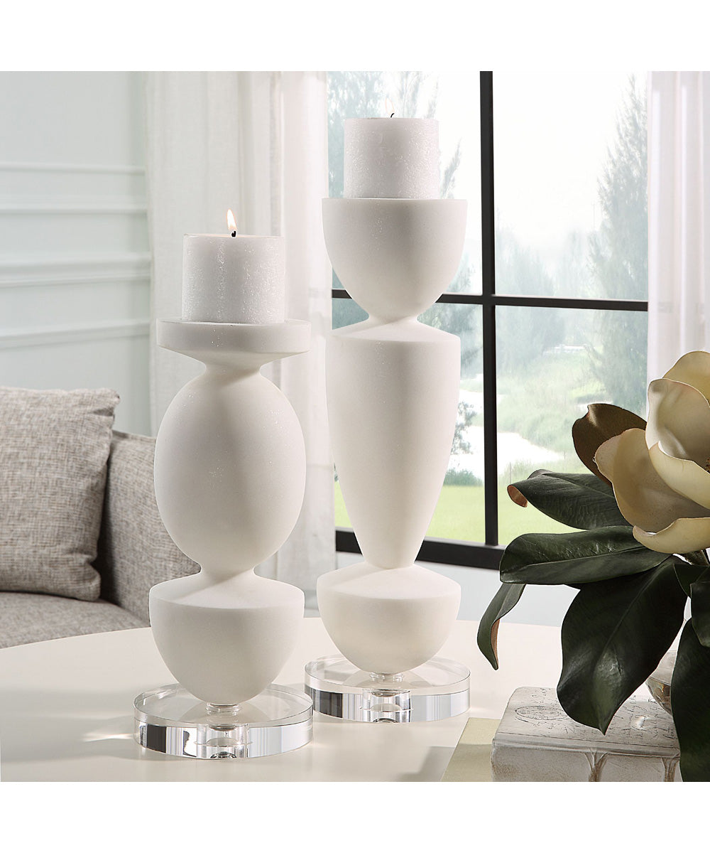 Lido White Stone Candleholders, Set of 2