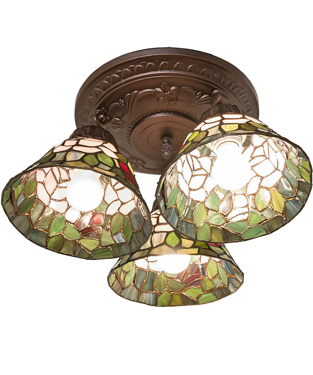 16" Wide Tiffany Rosebush 3 Light Semi-Flush Mount