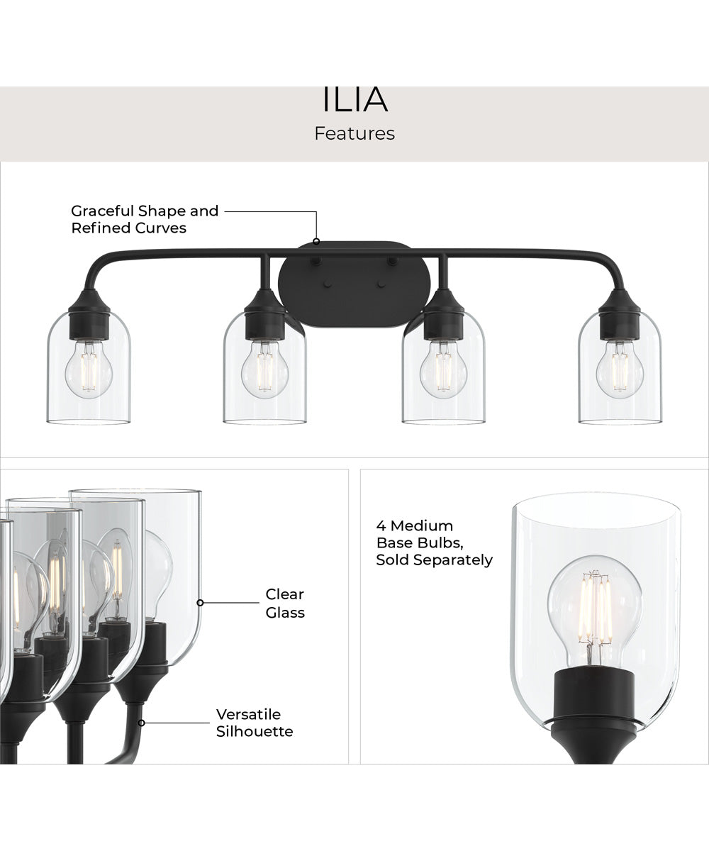Ilia 4-Light Bath Vanity with Clear Glass Shade Matte Black