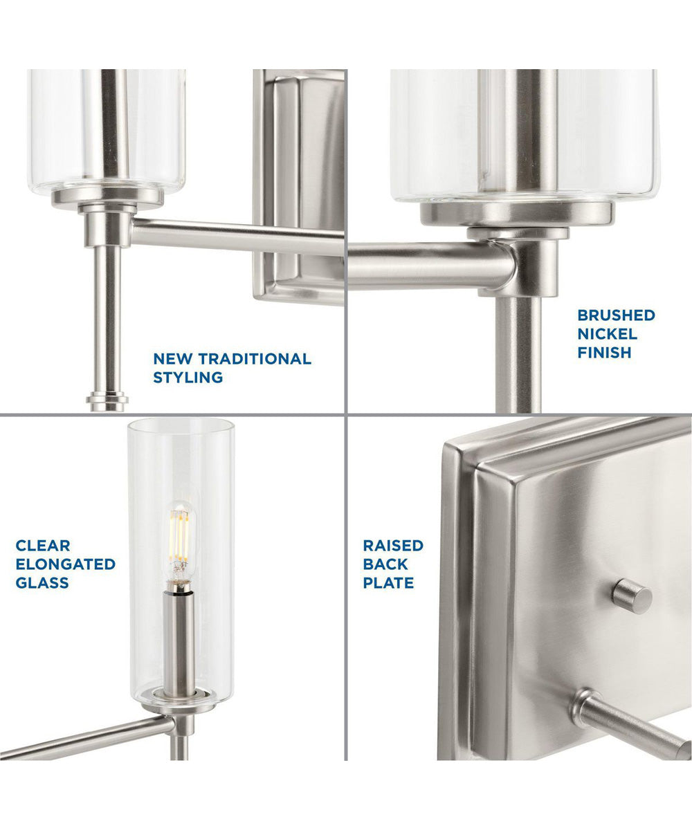 Elara 3-Light Clear Glass New Traditional Bath Vanity Light Brushed Nickel