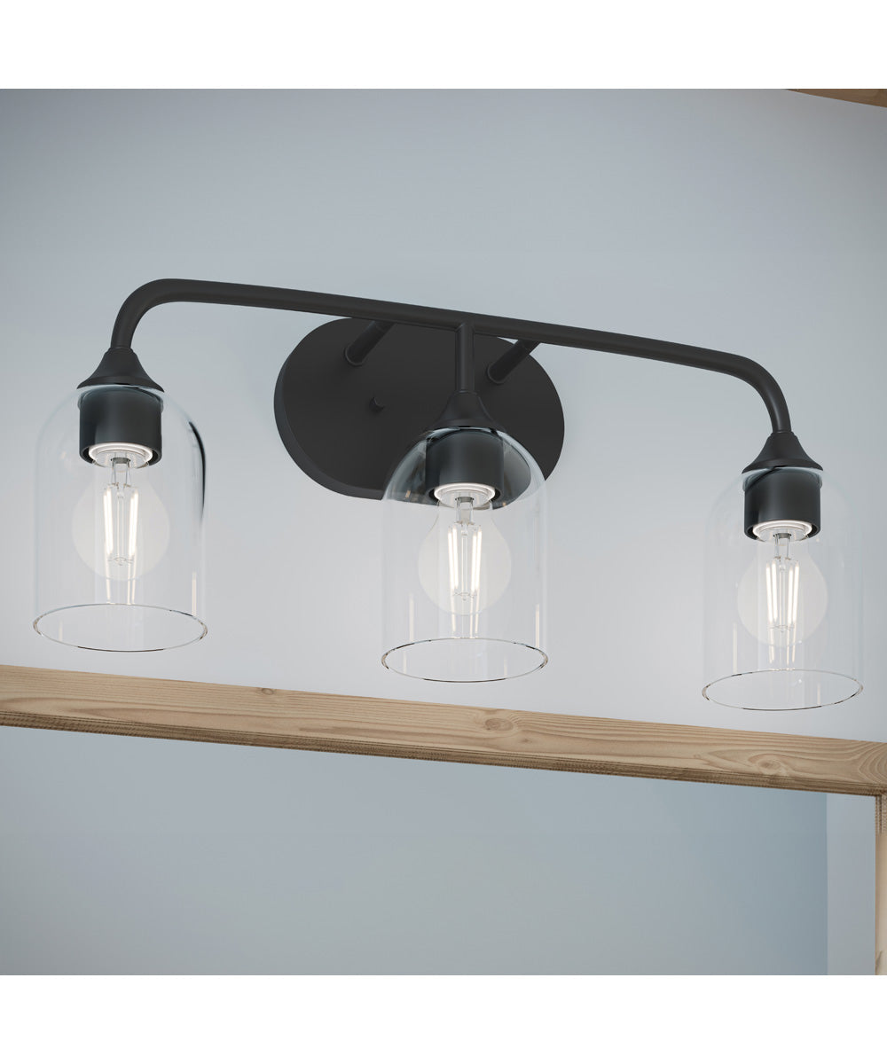 Ilia 3-Light Bath Vanity with Clear Glass Shade Matte Black