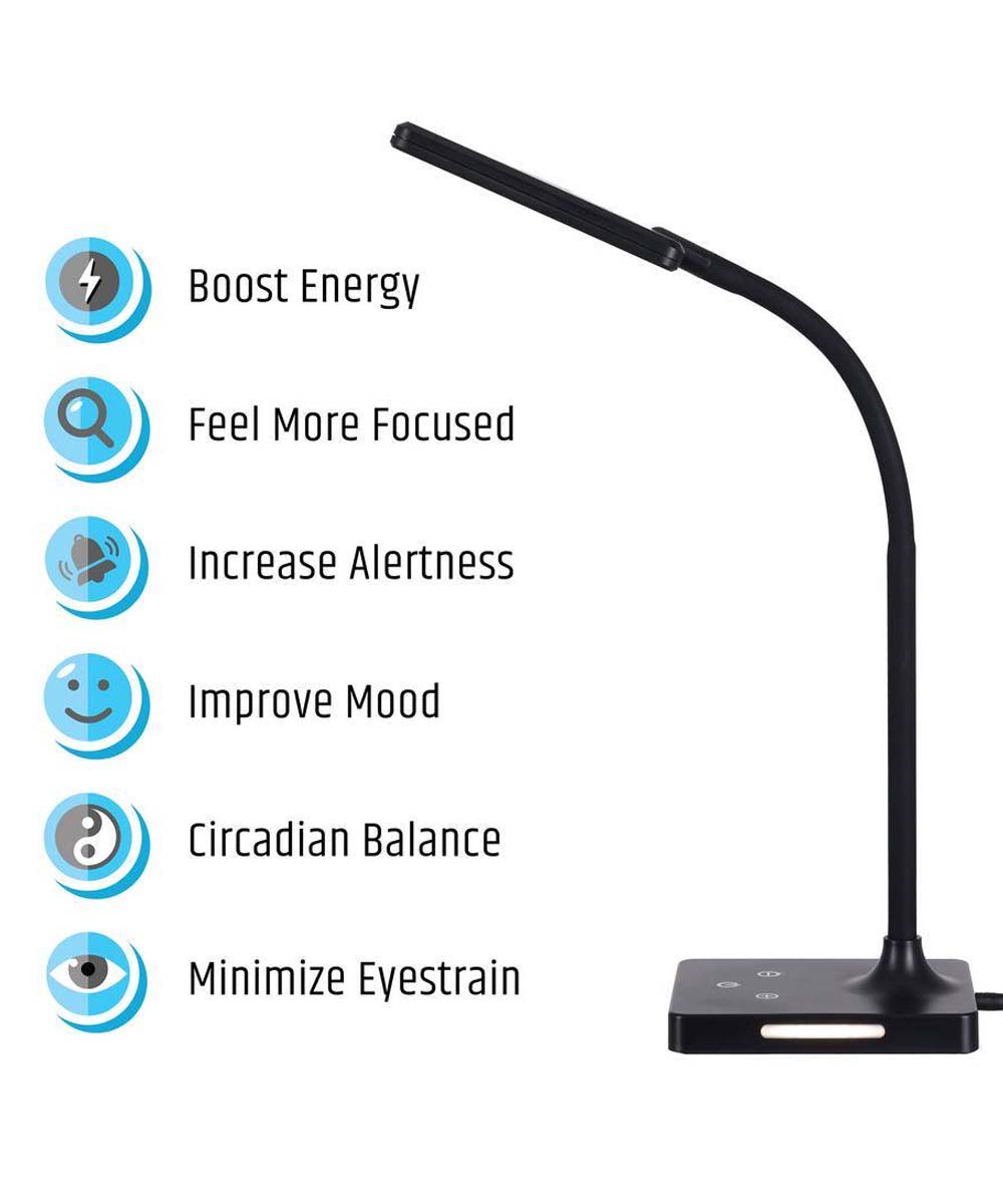 Brilli 21"H Charge Up Circadian LED Desk Lamp (Set of 2), Black Finish with Touch Switch, Night Light on Base