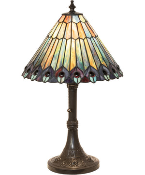 19" High Tiffany Jeweled Peacock Accent Lamp