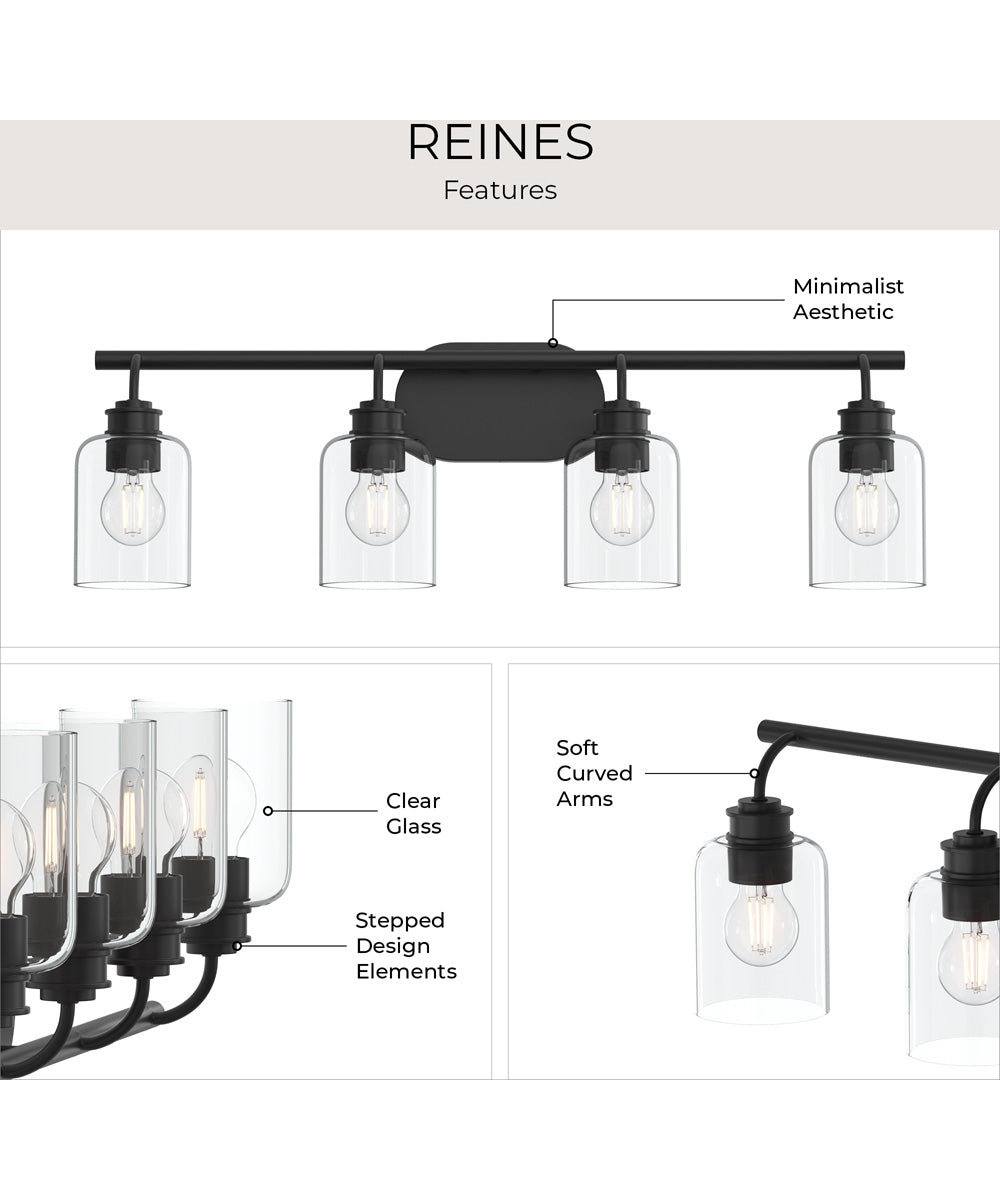 Reines 4-Light Bath Vanity with Clear Glass Shades Matte Black