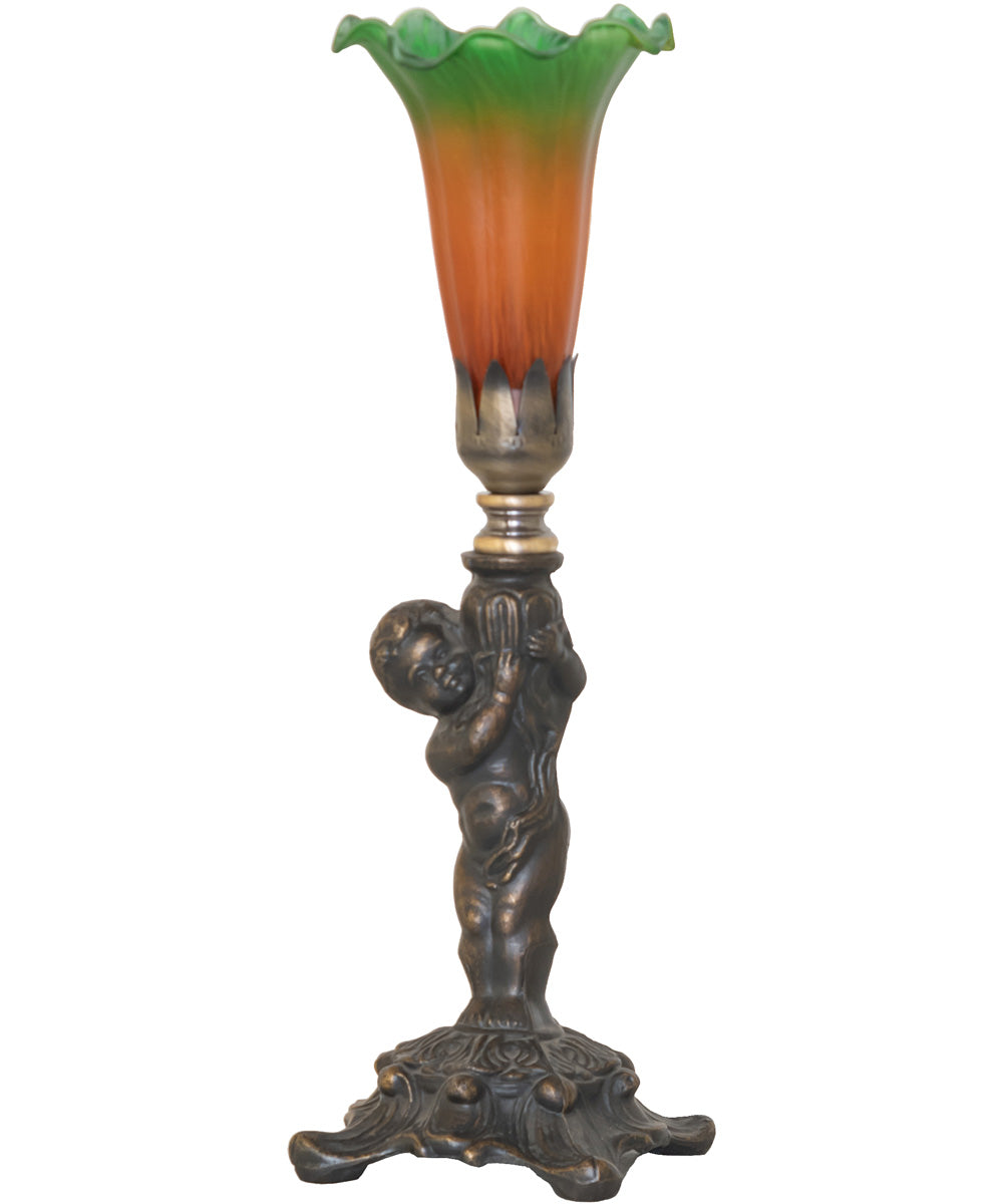 12" High Amber/Green Tiffany Pond Lily Cherub Mini Lamp