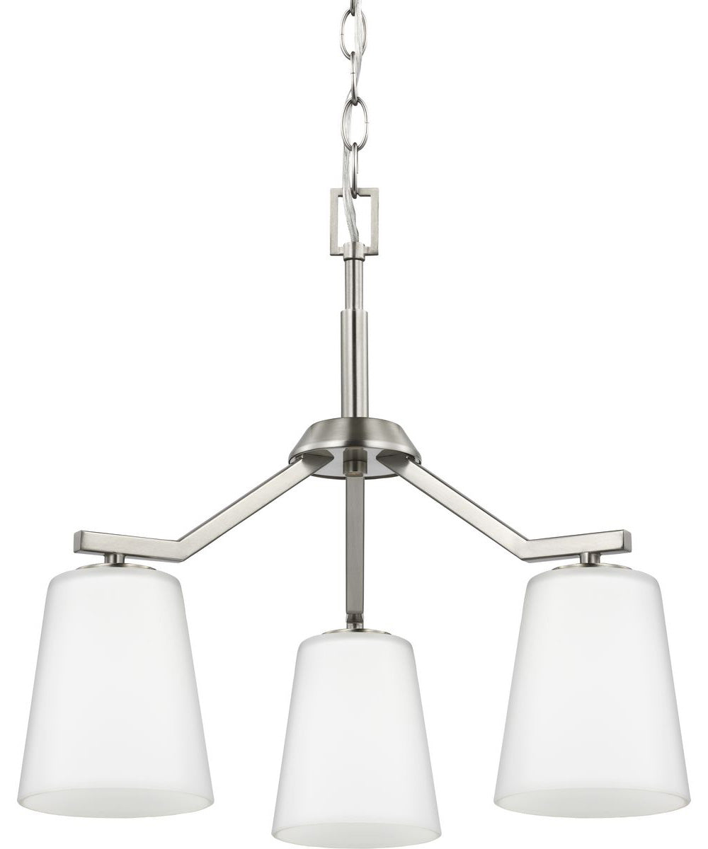 Vertex 3-Light Etched White Convertible Chandelier Brushed Nickel