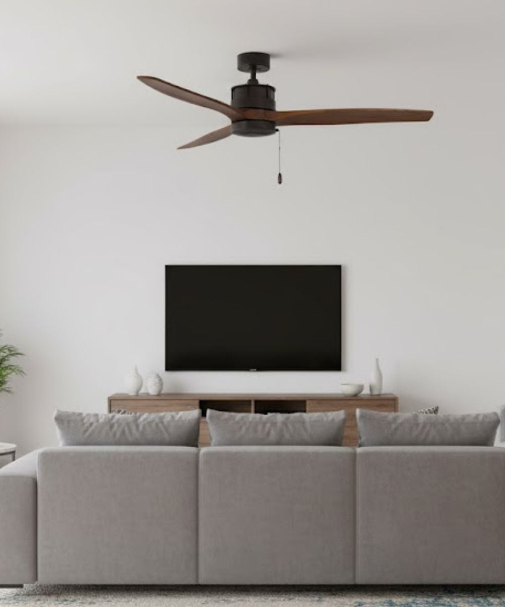 52" Torque 3-Blade Ceiling Fan Oil Rubbed Bronze Motor Finish and Walnut Blade Finish with Pull Chain