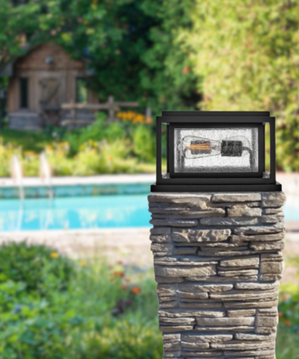 Republic 2-Light Small Pier Mount Lantern 12v in Black