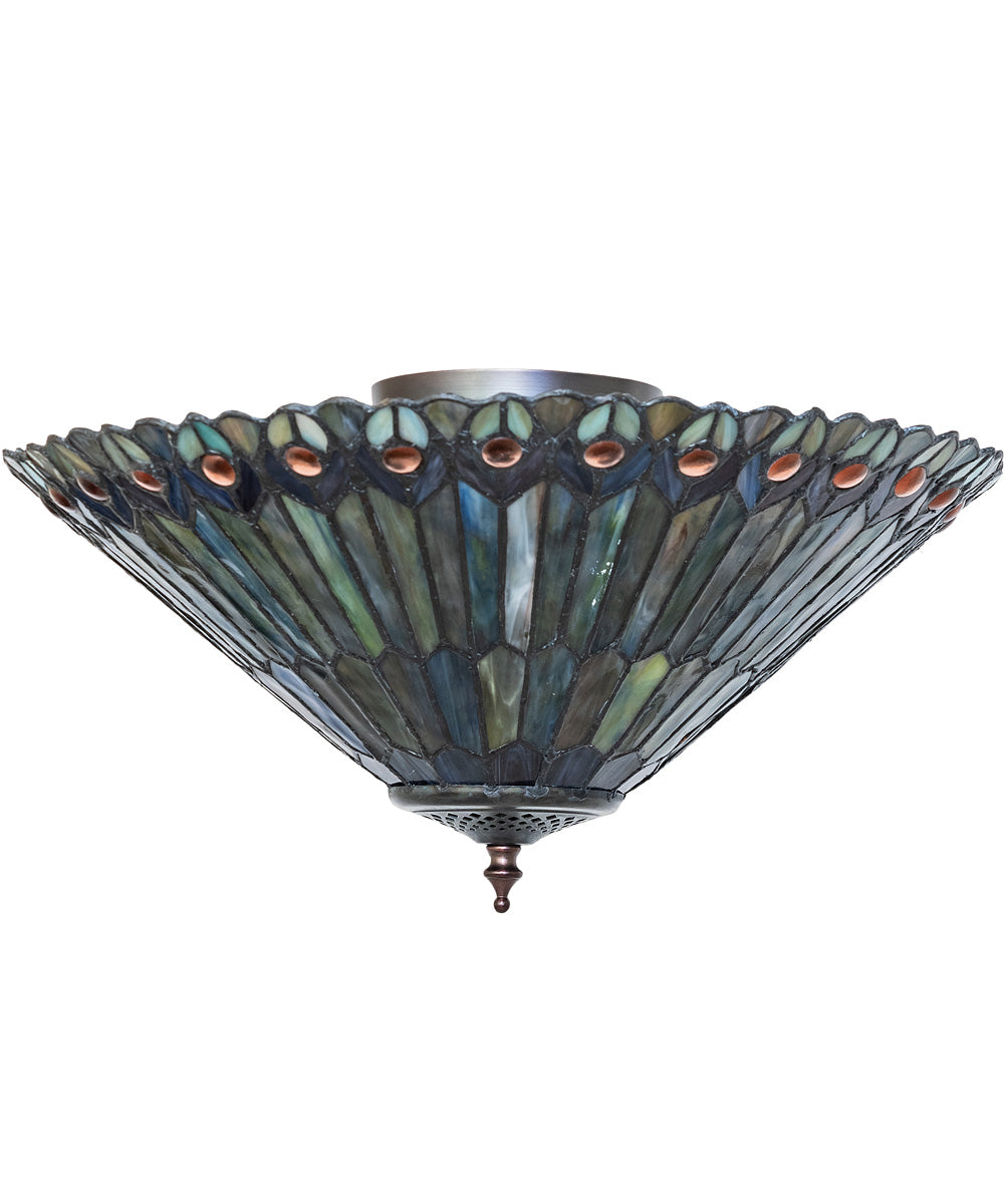 17" Wide Tiffany Jeweled Peacock Flushmount