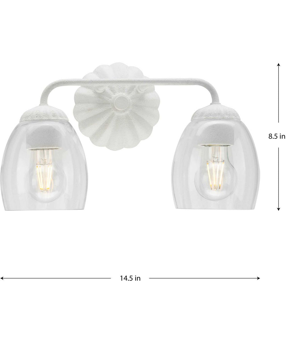Quillan 2-Light Transitional Bath & Vanity Light White Plaster