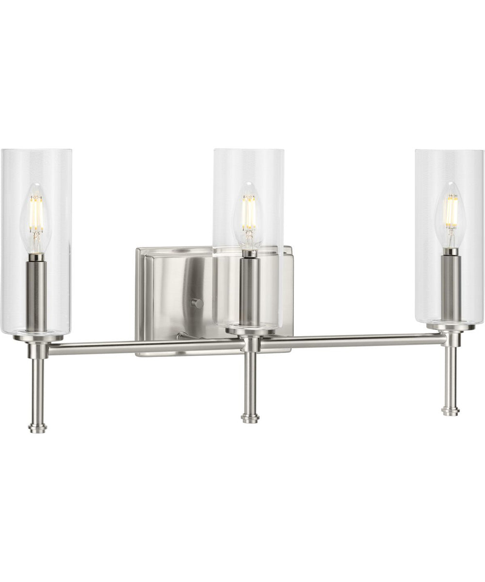 Elara 3-Light Clear Glass New Traditional Bath Vanity Light Brushed Nickel