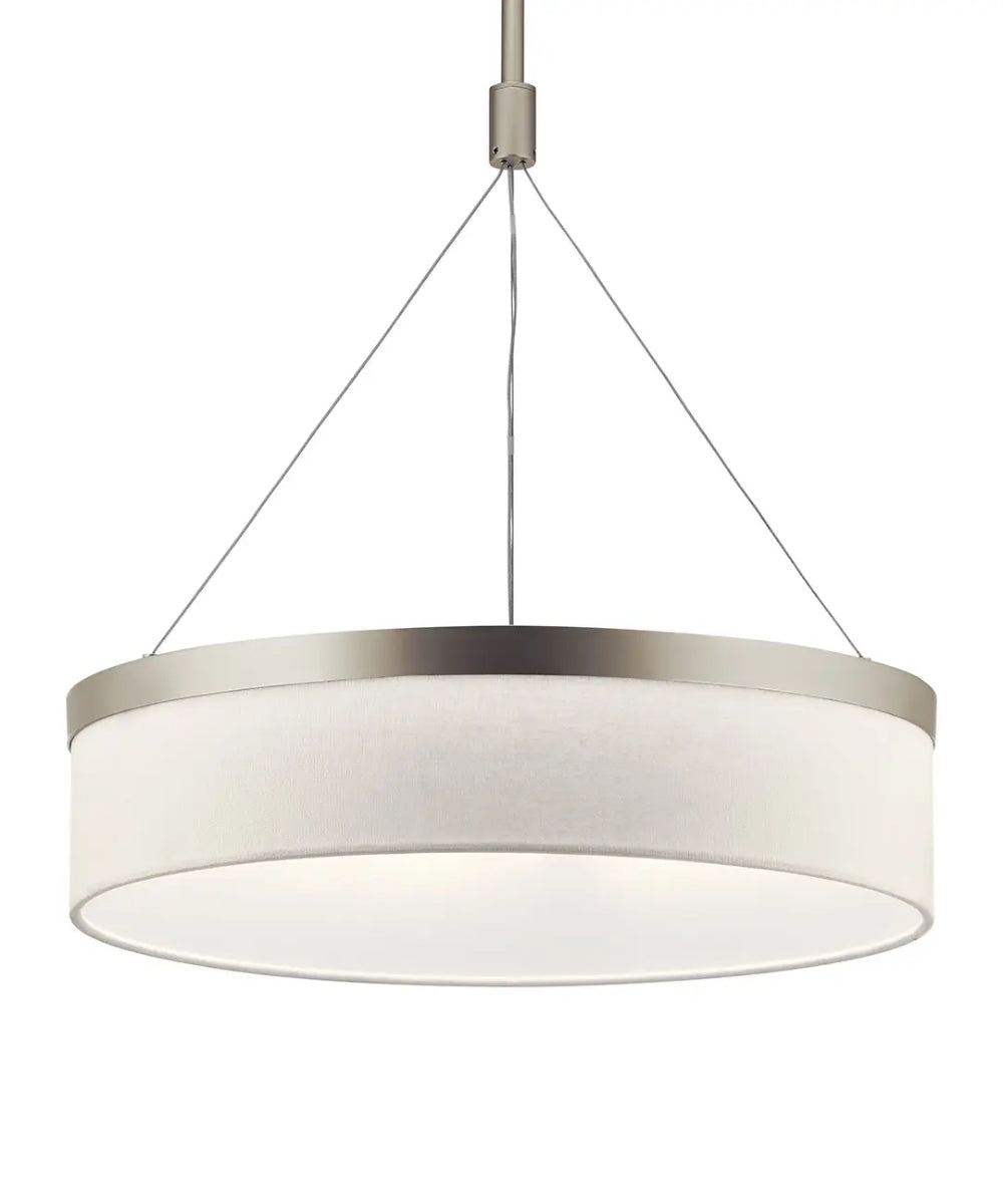 18"w Mercel 3-Light Modern Drum LED Pendant Satin Nickel Finish with White Linen Shade
