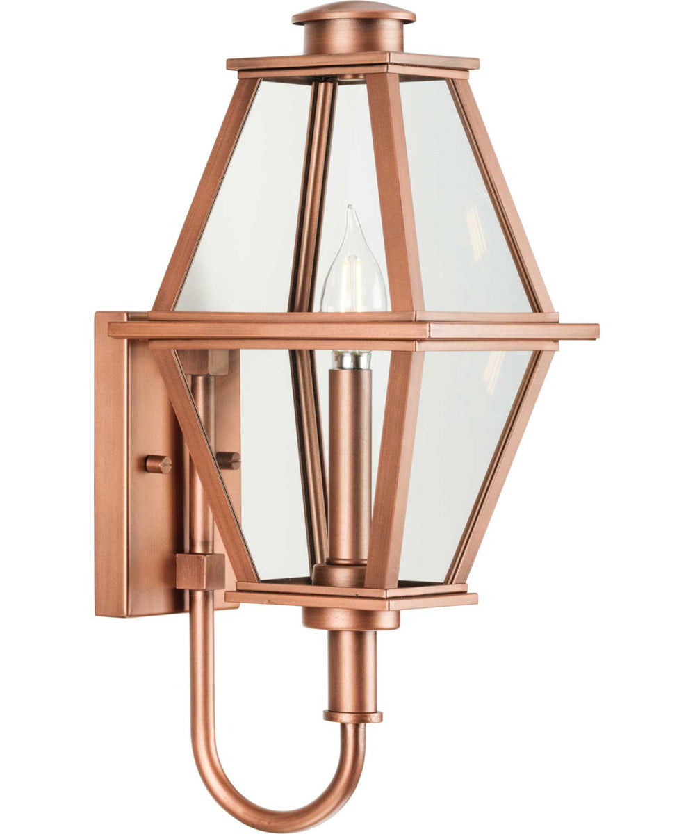 Bradshaw 1-Light Clear Glass Transitional Small Outdoor Wall Lantern Antique Copper