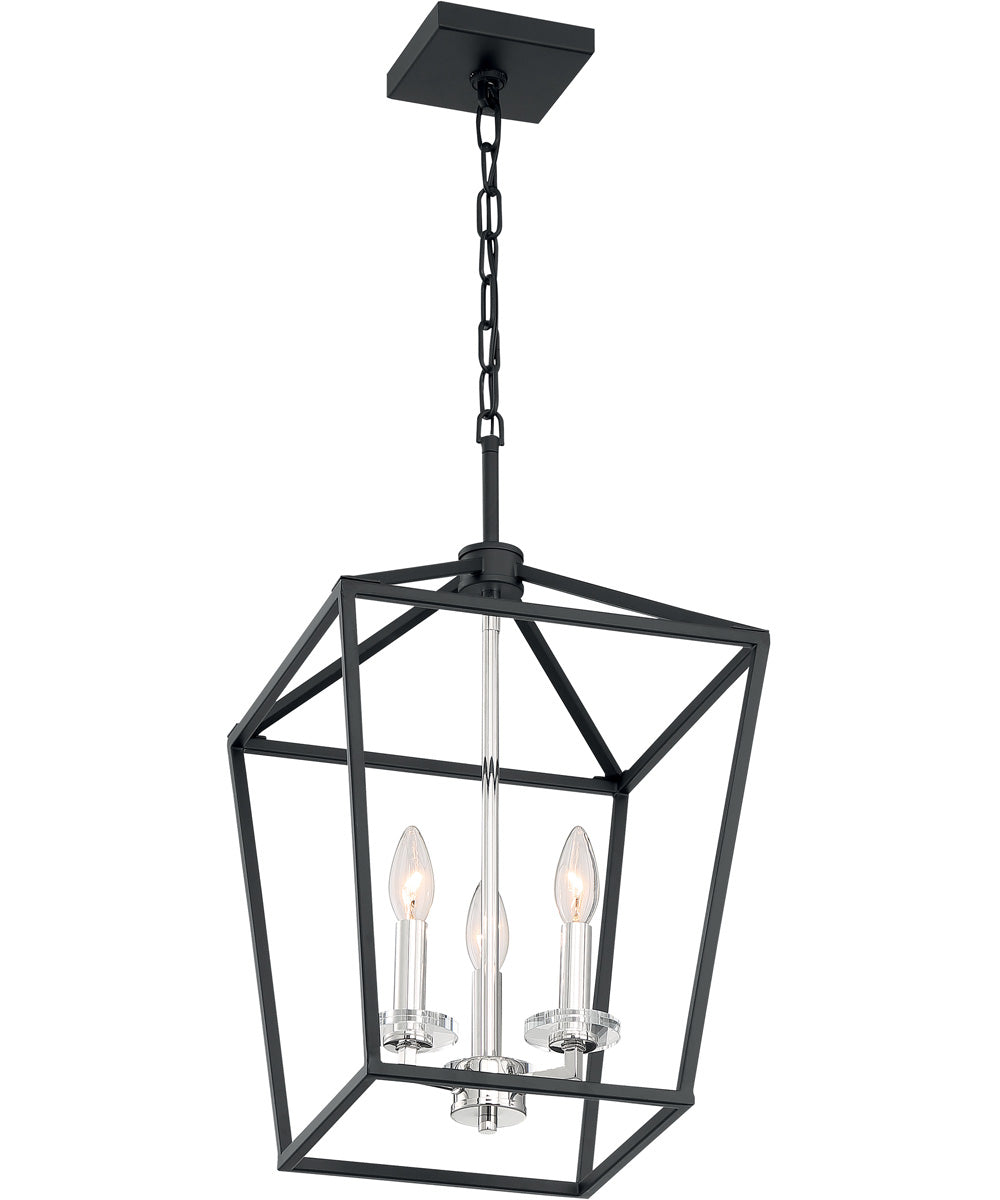 12"W Storyteller 3-Light Pendant Matte Black / Polished Nickel Accents