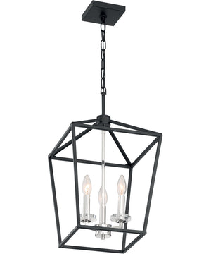 12"W Storyteller 3-Light Pendant Matte Black / Polished Nickel Accents