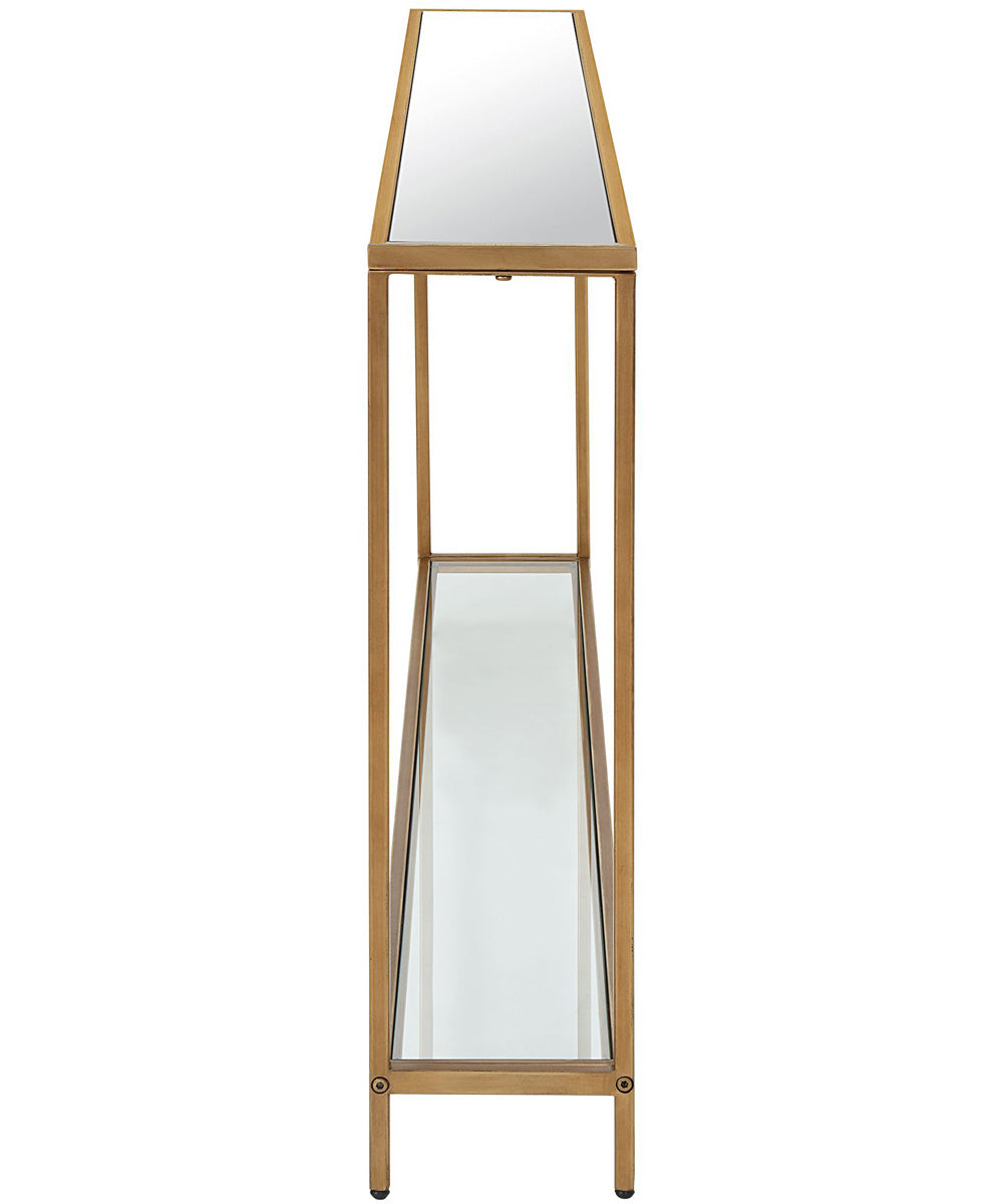 Console Table with Mirrored Shelves in Warm Gold
