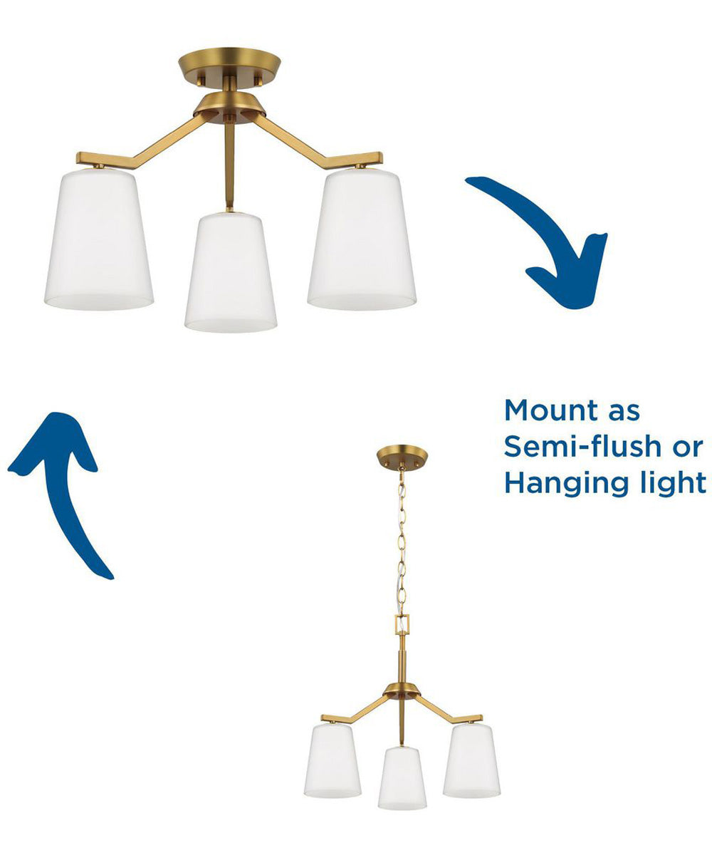 Vertex 3-Light Etched White Convertible Chandelier Brushed Gold