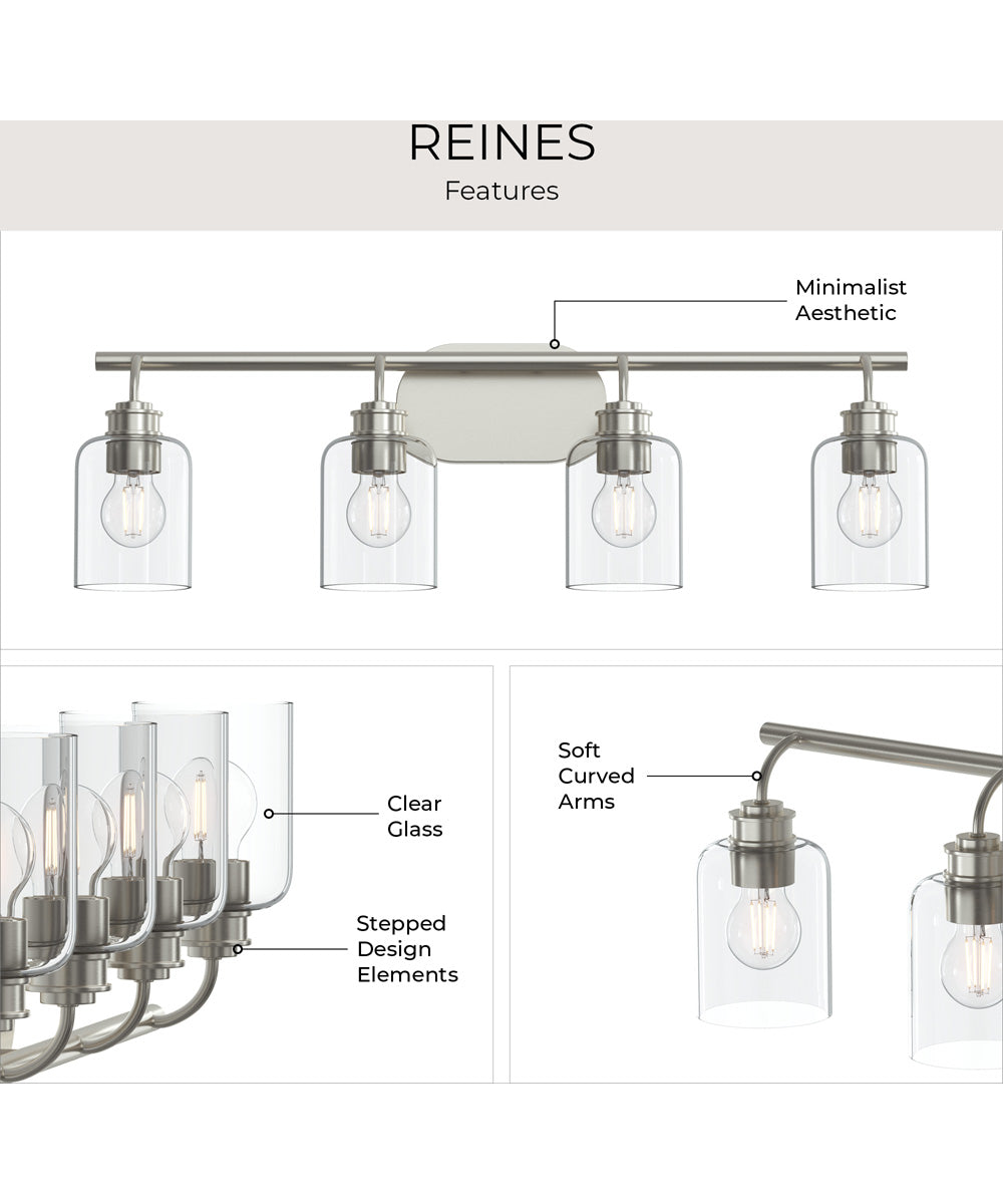 Reines 4-Light Bath Vanity with Clear Glass Shades Brushed Nickel