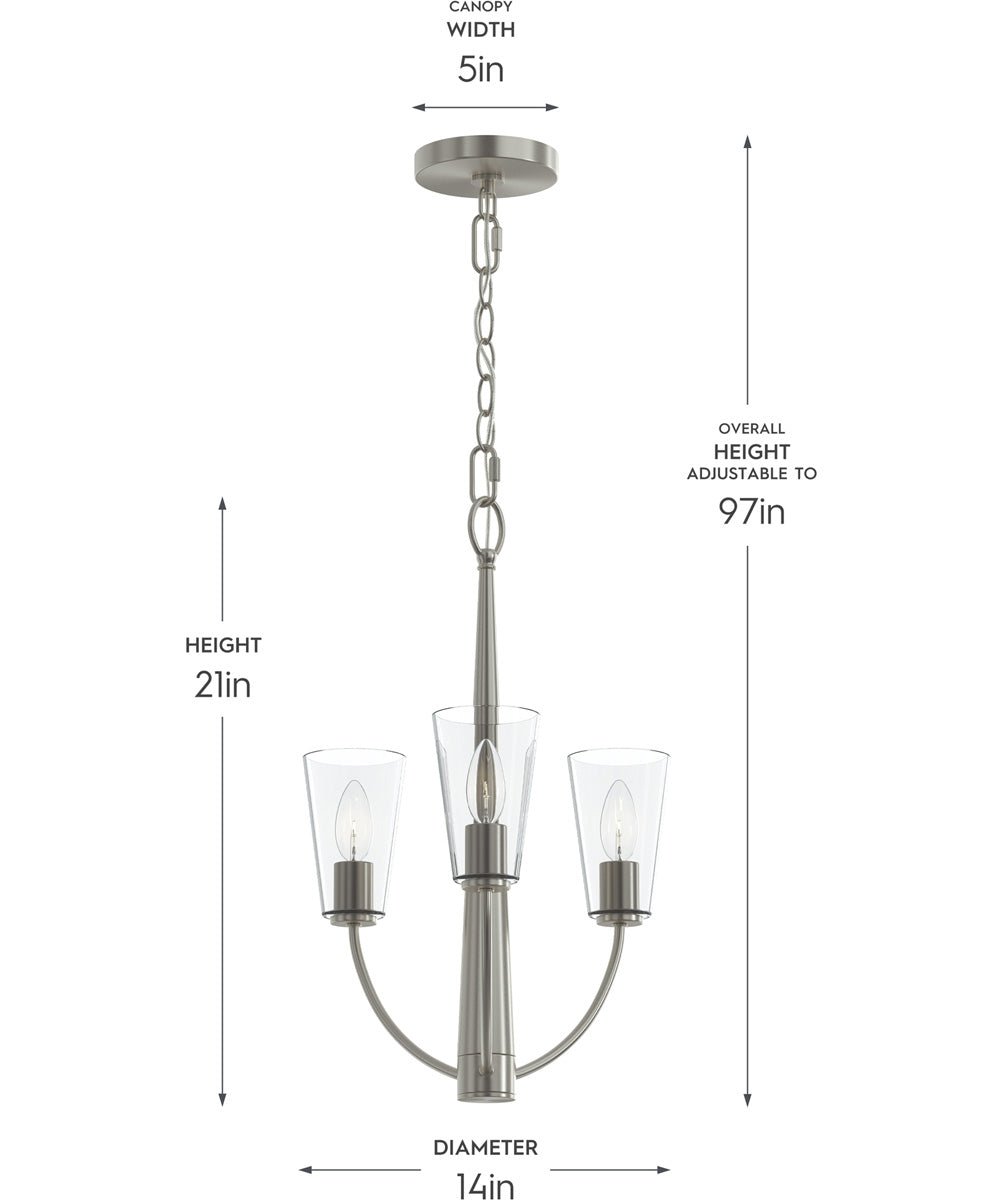 Jheni 3-Light Chandelier with Clear Glass Shades Brushed Nickel