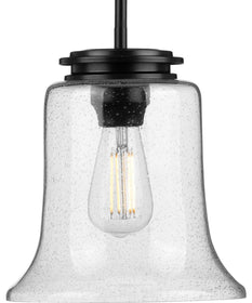 Winslett 1-Light Clear Seeded Glass Coastal Pendant Light Matte Black