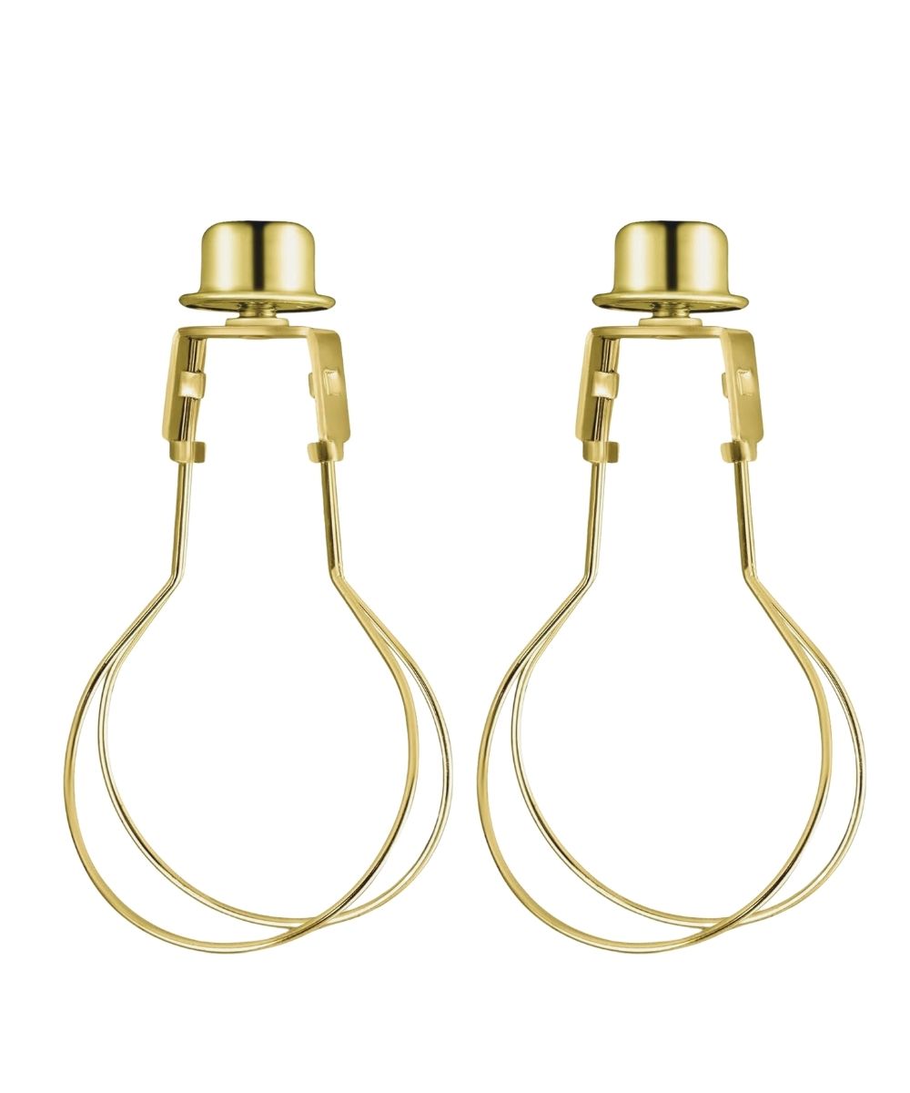 2 Pack Polished Brass Clip-On Medium-Base Harp Fitter Adapter with Finial Cap