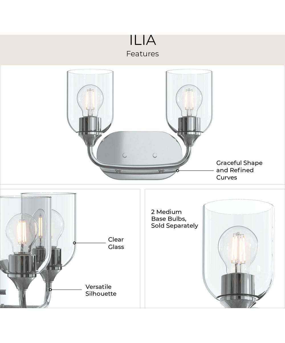 Ilia 2-Light Bath Vanity with Clear Glass Shade Polished Chrome