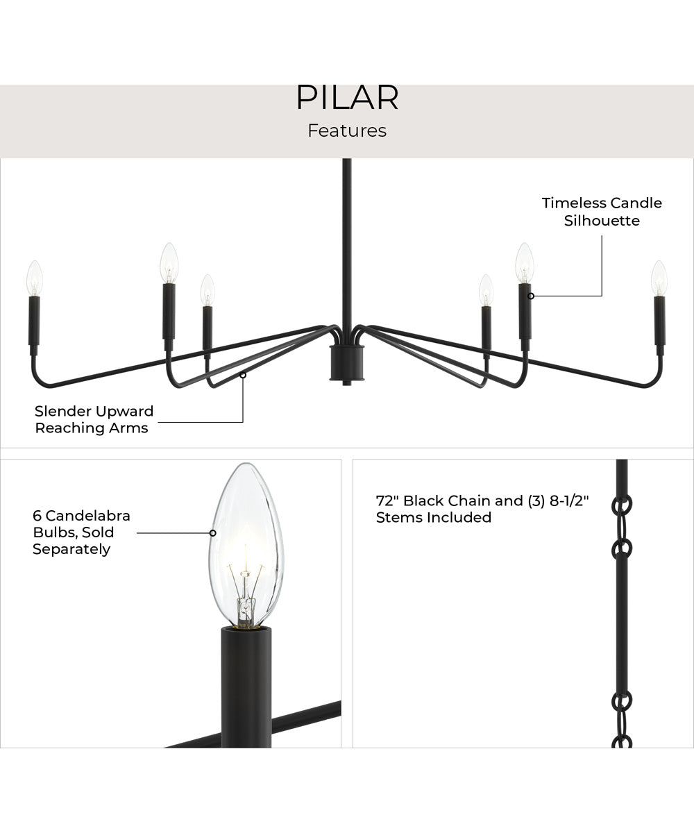 Pilar Extra Large 6-Light Chandelier Matte Black