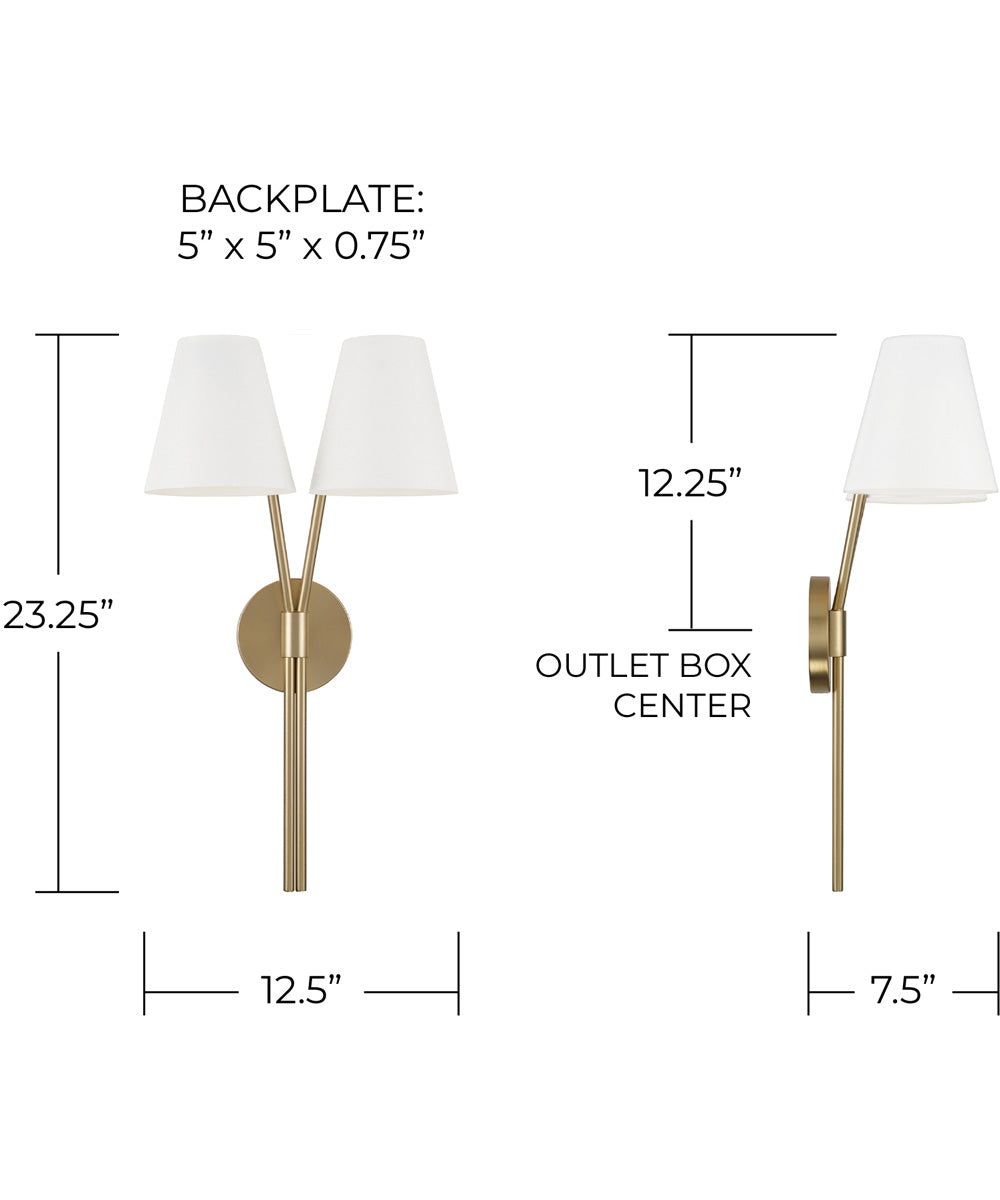 Cami 2-Light Sconce Aged Brass and White