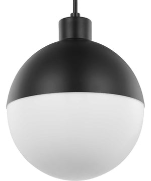Globe LED 1-Light Opal Glass Mid-Century Modern Pendant Light Matte Black