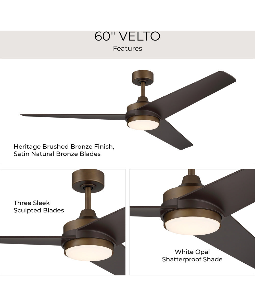 Velto 60-in. 3-Blade LED Modern Ceiling Fan Heritage Brushed Bronze