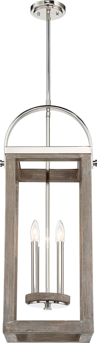29"W Bliss 4-Light Pendant Driftwood / Polished Nickel Accents