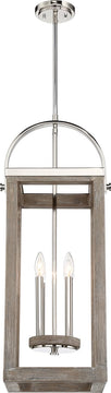 29"W Bliss 4-Light Pendant Driftwood / Polished Nickel Accents