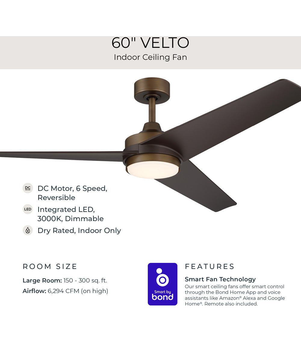 Velto 60-in. 3-Blade LED Modern Ceiling Fan Heritage Brushed Bronze