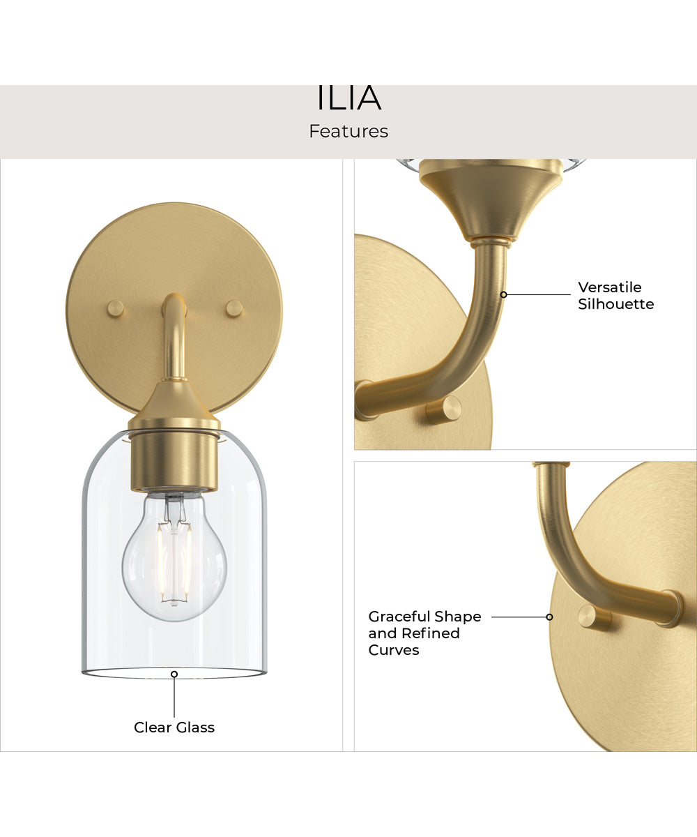 Ilia 1-Light Wall Sconce with Clear Glass Shade Brushed Gold