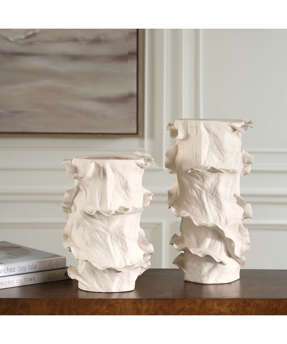 Ripple Crest White Vases Set of 2