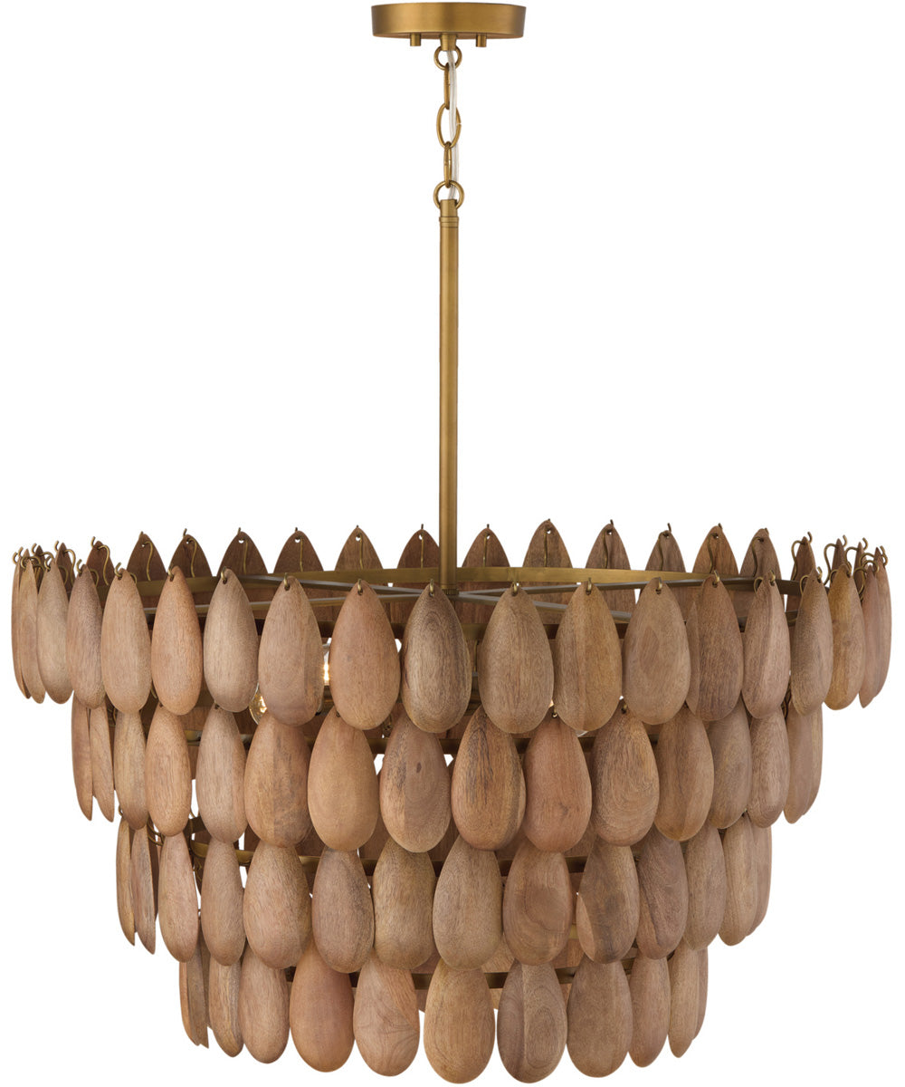 Ravi 4-Light Pendant Light Wood and Patinaed Brass