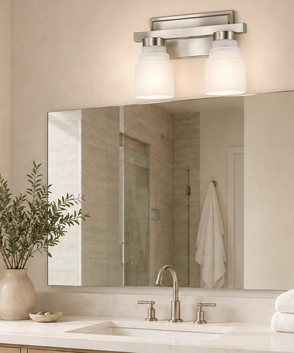 15"w Vionnet 2-Light Bath Light Brushed Nickel Finish with Satin Etched Glass Shade