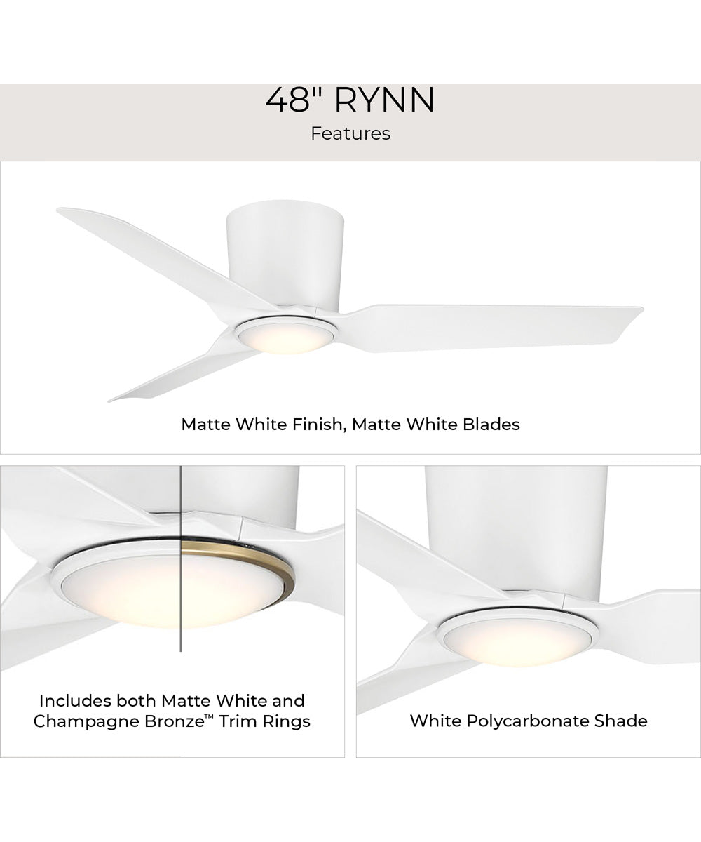 Rynn 48-in. 3-Blade Flush Mount Modern LED Ceiling Fan Matte White