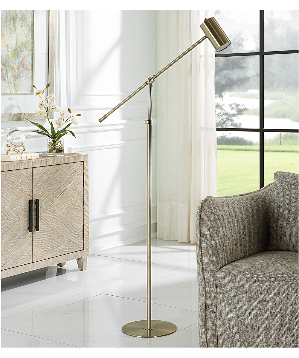 Adjustable Floor Lamp With Pivoting Shade in Antique Brass