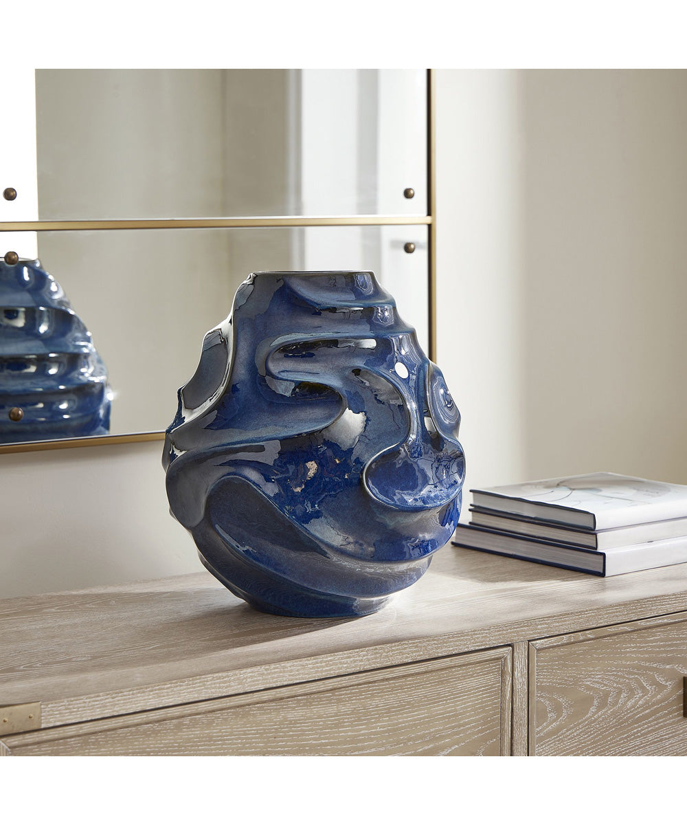 Helix Swirl Blue Outdoor Vase