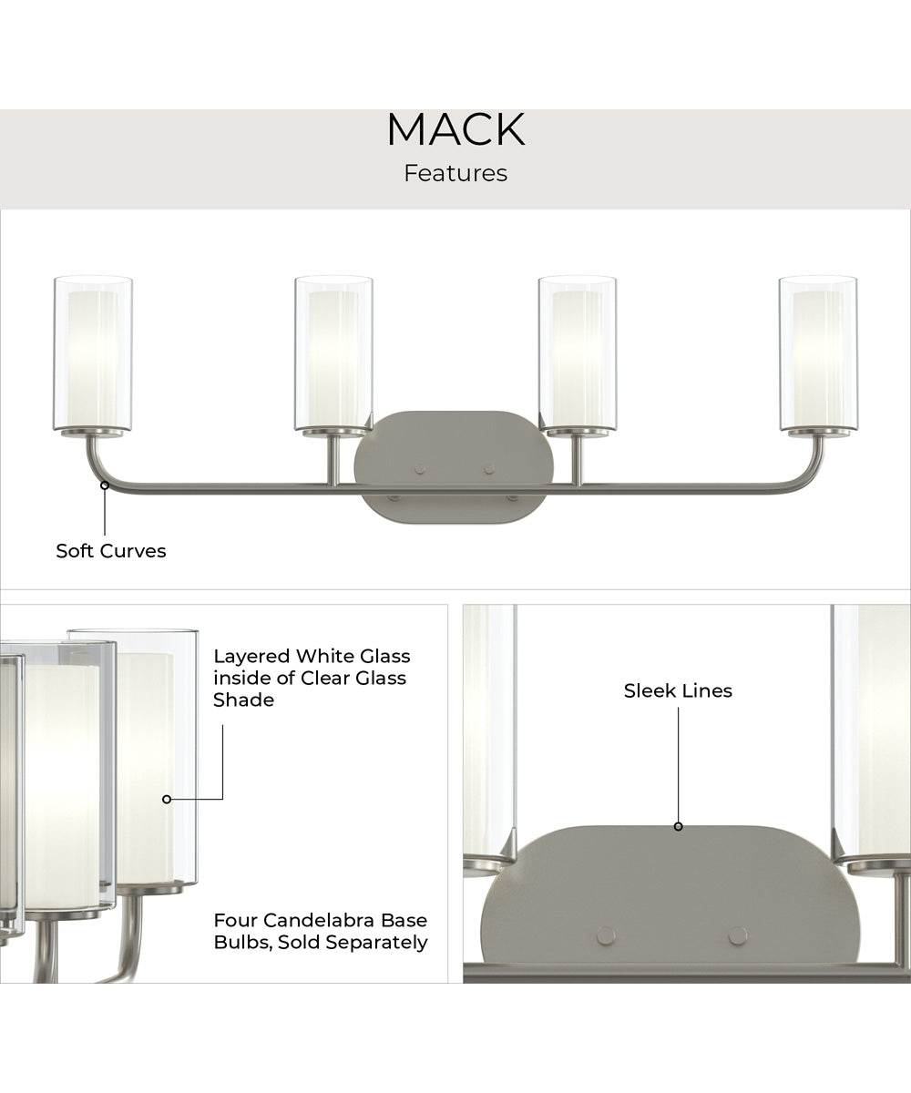 Mack 4-Light Vanity Light with Layered Glass Shades Brushed Nickel