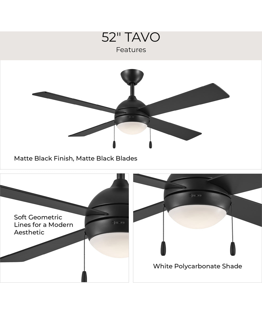 Tavo 52-in. 4-Blade LED Modern Ceiling Fan Matte Black