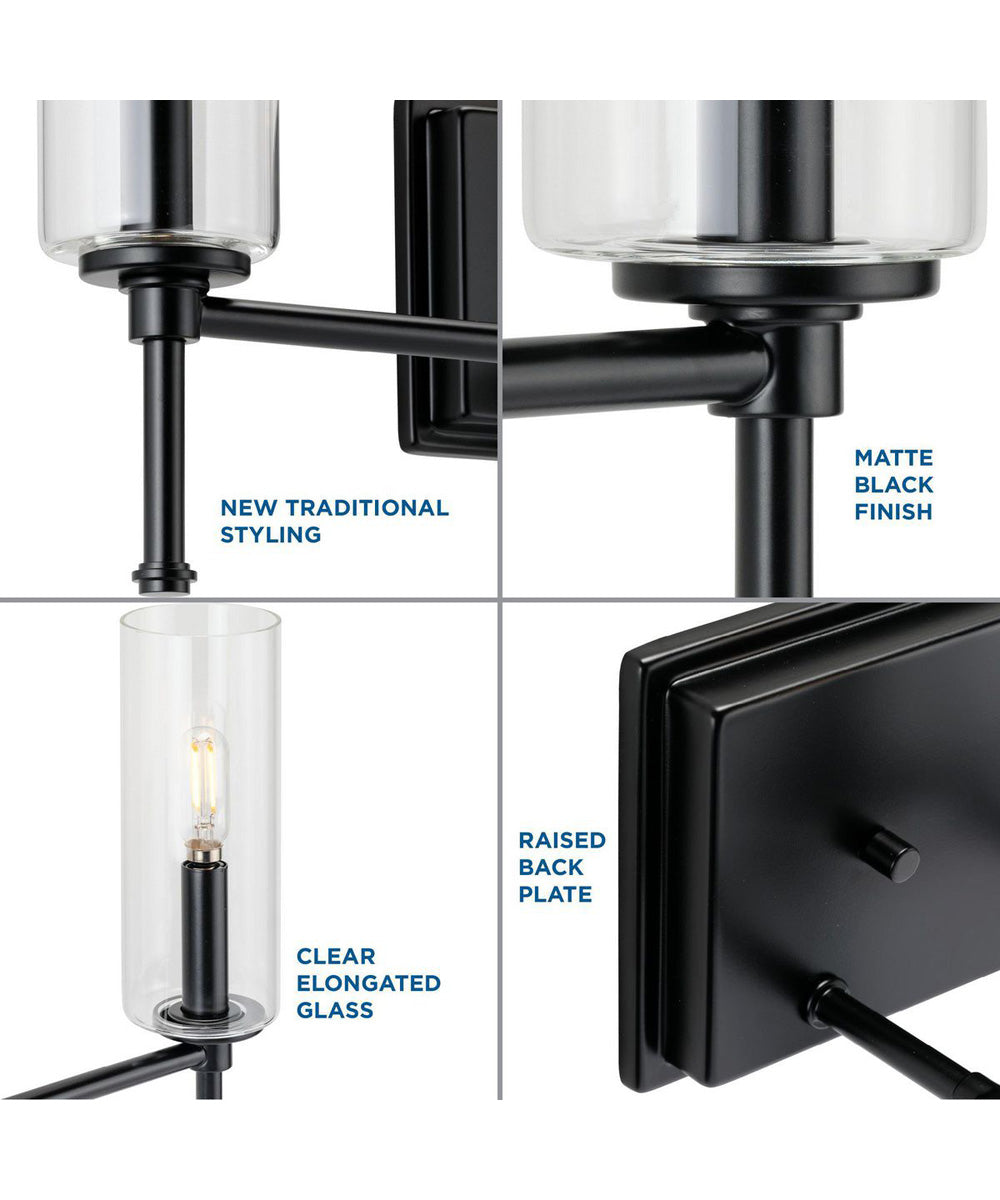 Elara 3-Light Clear Glass New Traditional Bath Vanity Light Matte Black