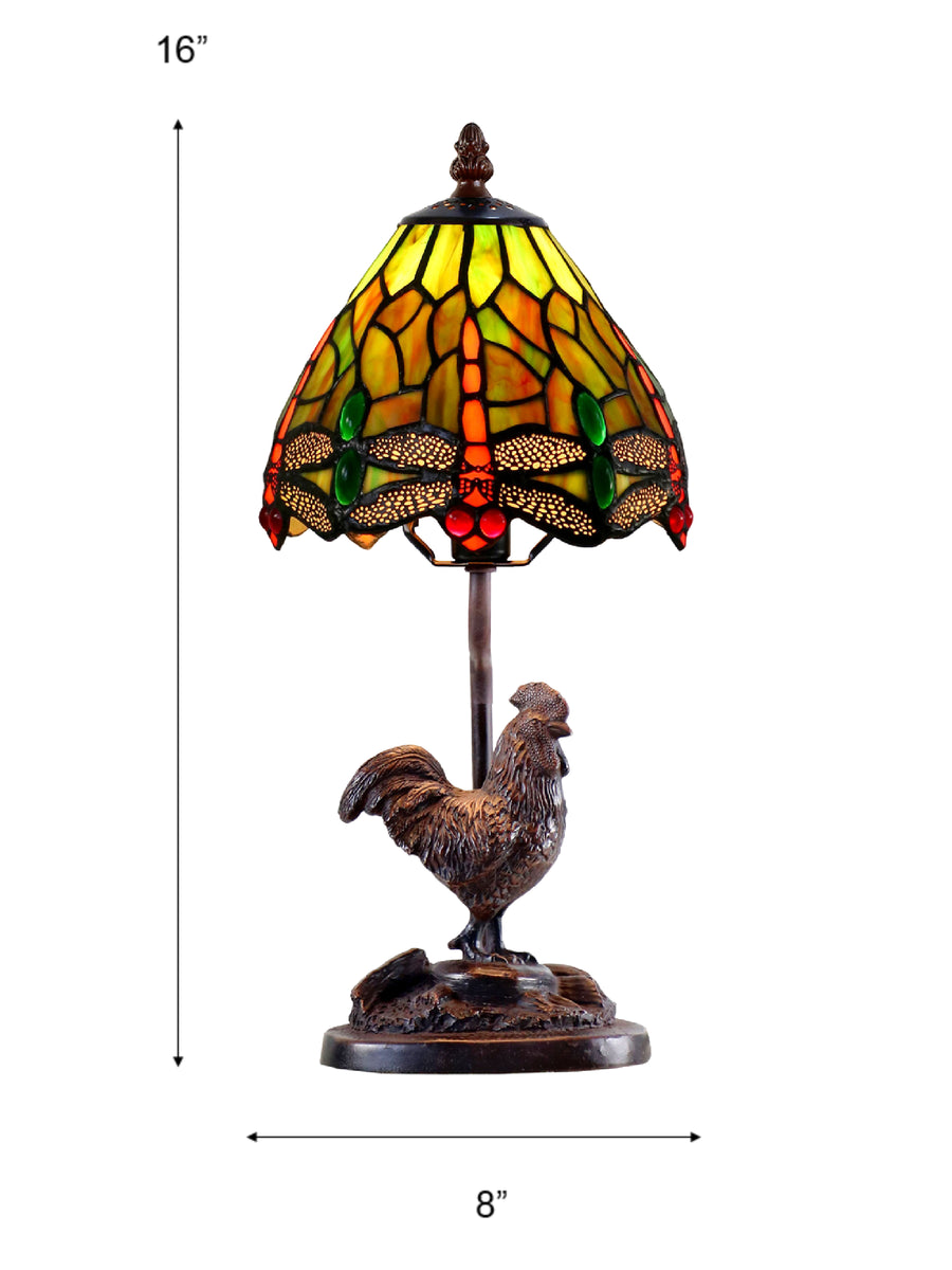 Callico Rooster 15 Inch Tall Handmade Tiffany Accent Table Lamp