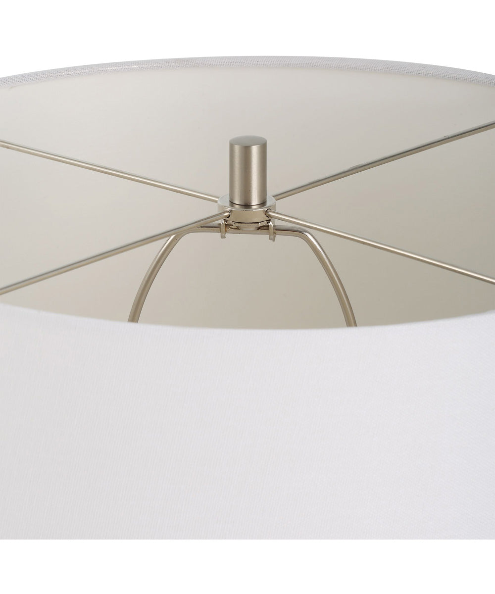 Ceramic Table Lamp in Weathered Stone and White Linen