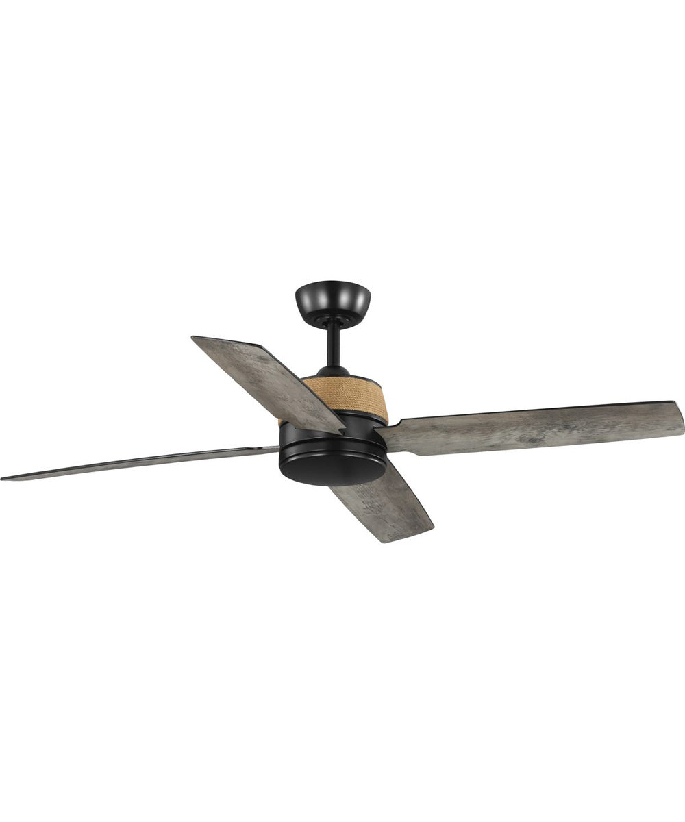 Shaffer II 56 in. 4-Blade Ceiling Fan with Integrated LED Lamped Light Natural Jute Accents Matte Black