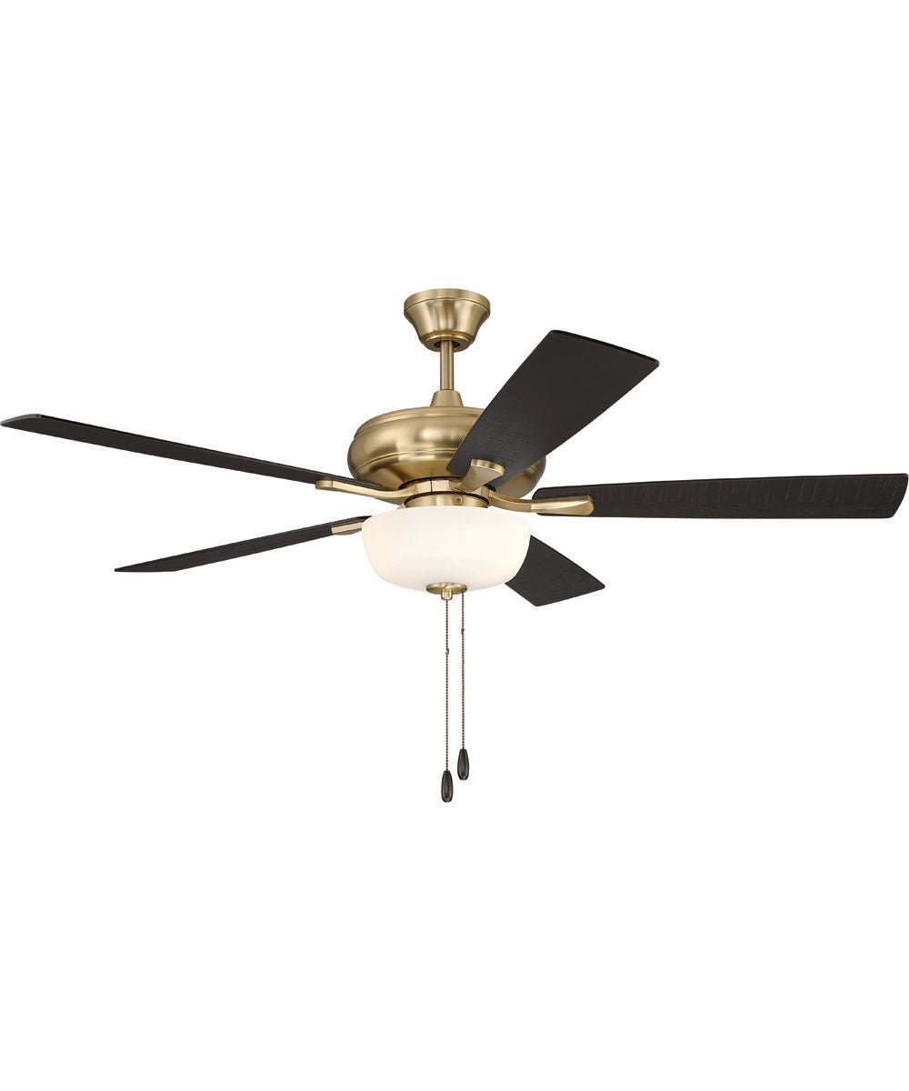 EOS 2 Light Frosted White Bowl 52" Ceiling Fan 2-Light Fan Satin Brass